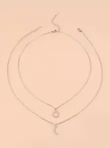2pcs Couple Moon & Sun Charm Necklace - Silver - View 3