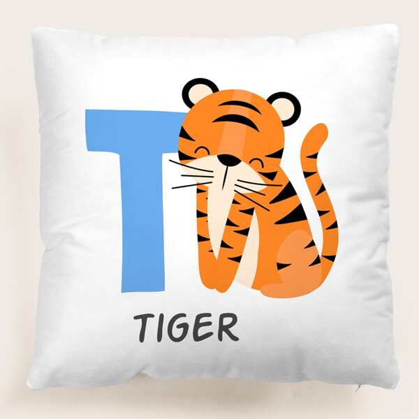 

Cartoon Tiger Kids Cushion Cover Without Filler, Multicolor