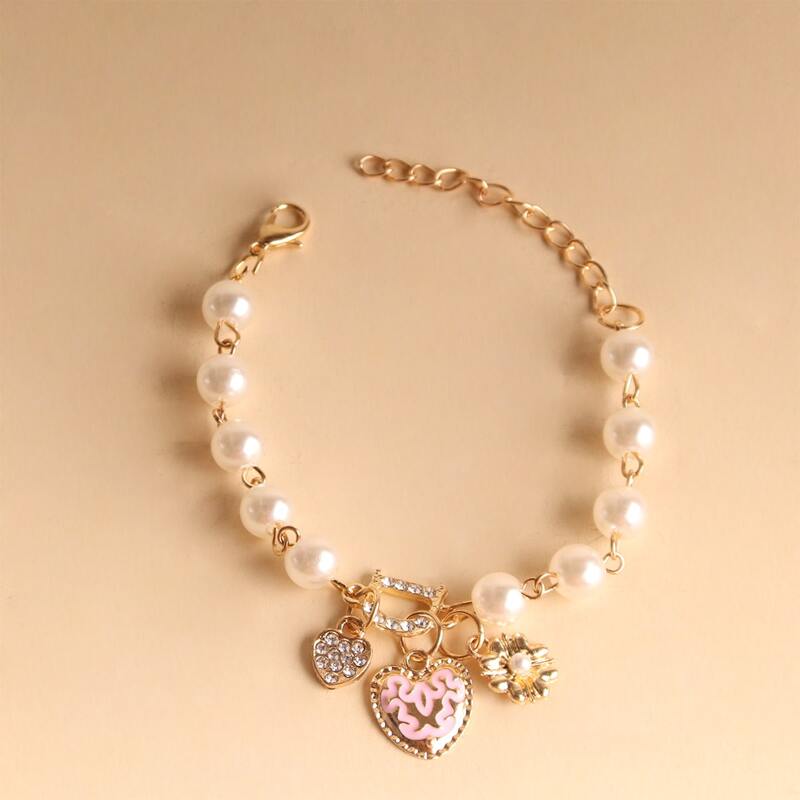 

Heart Faux Pearl Bracelet, White