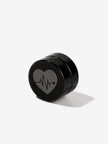 Fashionable and Popular Men Heart Print Earring Stainless Steel for Jewelry Gift and for a Stylish Look - Black - View 1