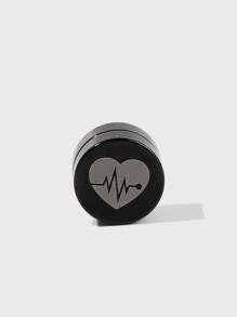 Fashionable and Popular Men Heart Print Earring Stainless Steel for Jewelry Gift and for a Stylish Look - Black - View 2