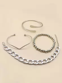 3/4/5/6/7pcs Asymmetrical Chain Beaded Gold-Color Bracelet Set