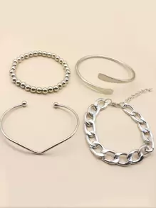 3/4/5/6/7pcs Asymmetrical Chain Beaded Gold-Color Bracelet Set