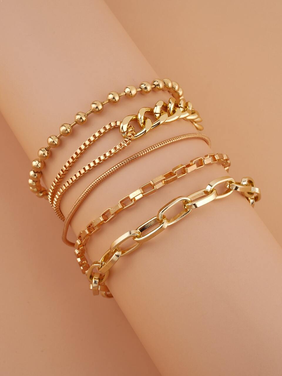 5pcs Ins- Minimalist Delicate Chain Style Bracelet For Women, Suitable For Commuting