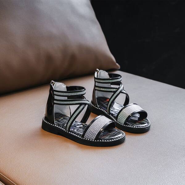 

Toddler Girls Back Zipper Rhinestone Decor Sandals, Black