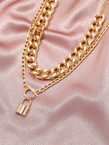 2入組鎖扣吊墜項鍊 - 金黃色 - 查看 3