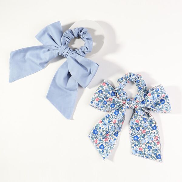 

2pcs Flower Print Scarf Hair Tie, Multicolor