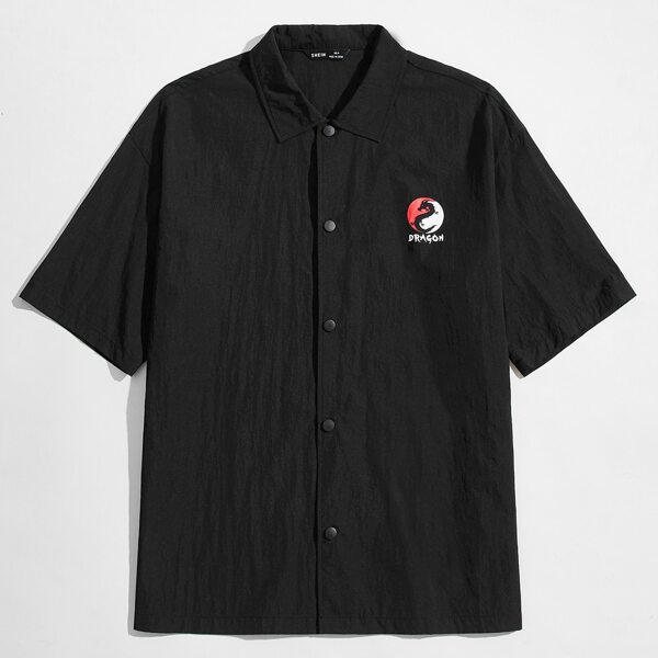 

Men Chinese Dragon Print Shirt, Black