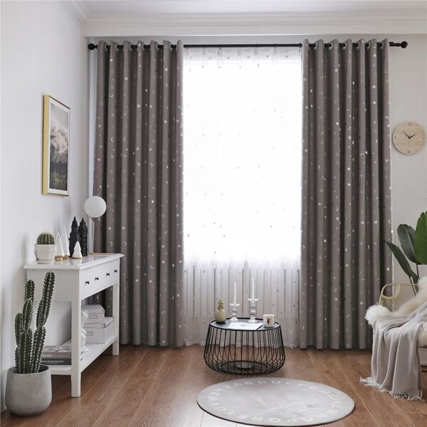 

Moon & Star Print Single Panel Curtain, Grey