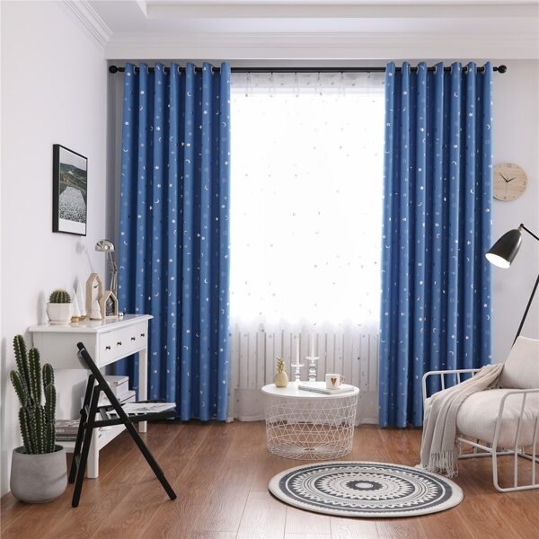 

Moon & Star Print Single Panel Curtain, Blue