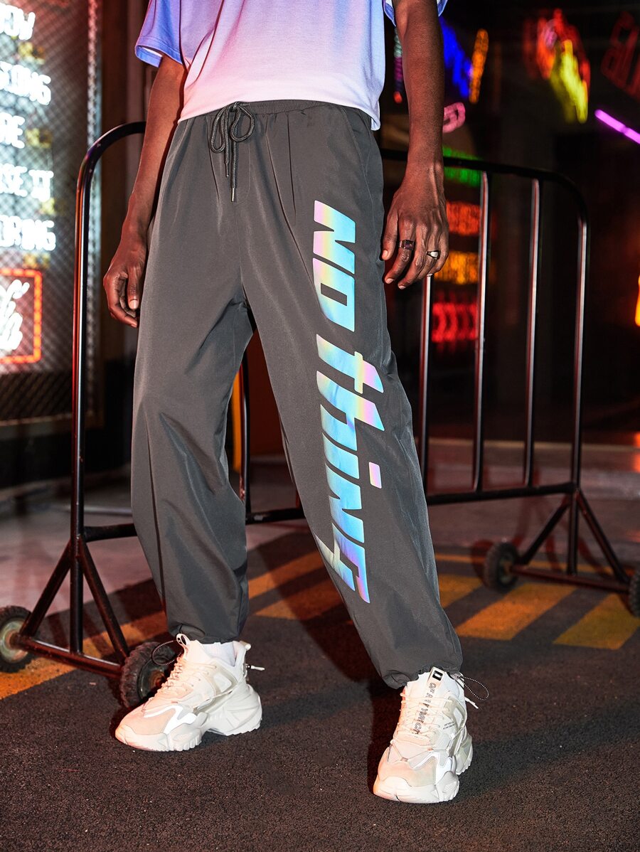 Manfinity Men Holographic Letter Graphic Pants