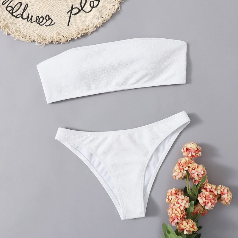 

Solid Bandeau Bikini Swimsuit, White