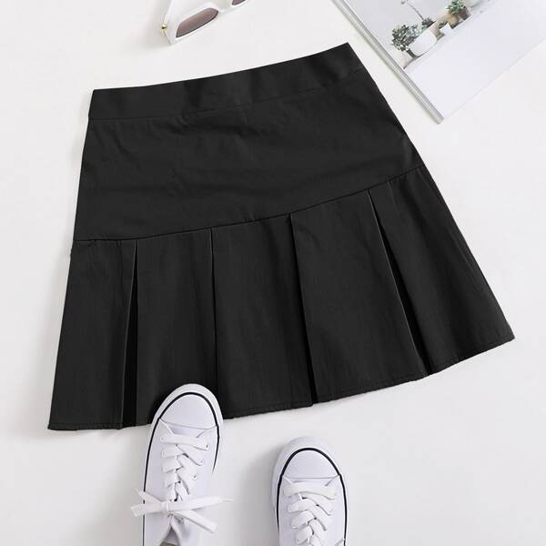 

Zip Side Pleated Skirt, Black