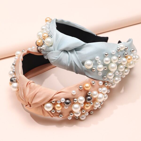 

2pcs Faux Pearl Decor Hair Hoop, Multicolor