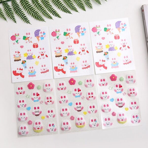 

2sheets Cartoon Rabbit Random Sticker, Multicolor