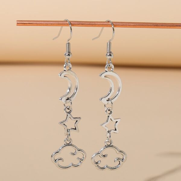 

Hollow Out Moon Decor Drop Earrings, Antique silver