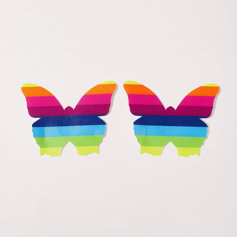 

1pair Rainbow Stripe Butterfly Shape Nipple Cover, Multicolor