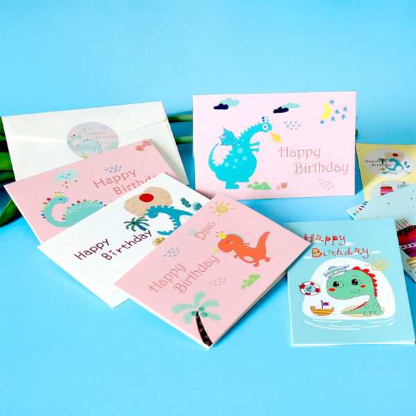 

6sets Cartoon Graphic Greeting Card & Envelope & Sticker, Multicolor