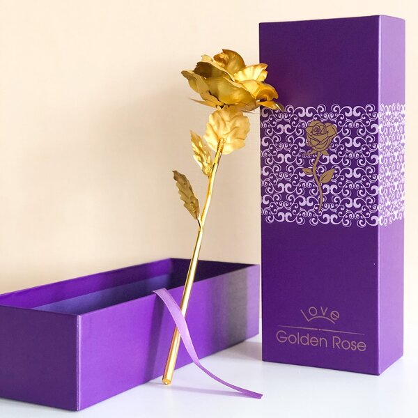 

1pc Artificial Rose With Gift Box, Gold