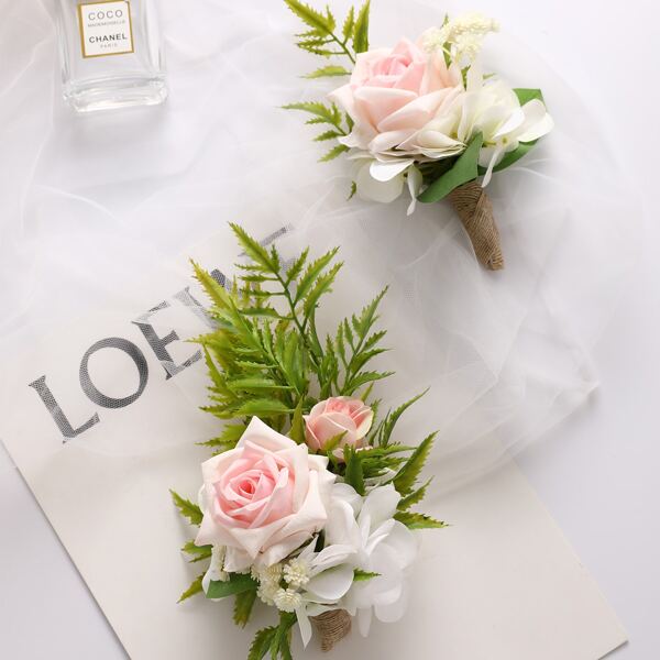 

2pcs Artificial Corsage Flower, Pink