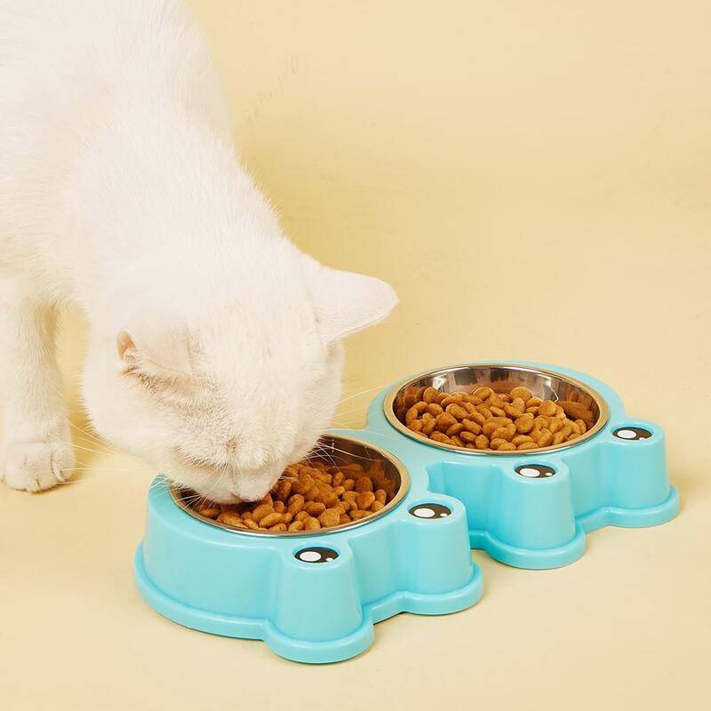 

1pc Frog Design Double Pet Bowl, Blue