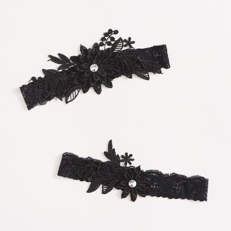 

1pair Floral Lace Leg Ring, Black