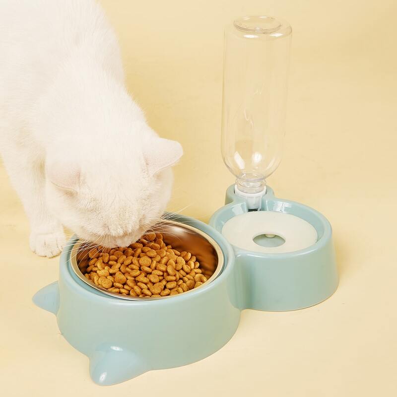 

1set Pet Bowl With Drinking Bottle, Green