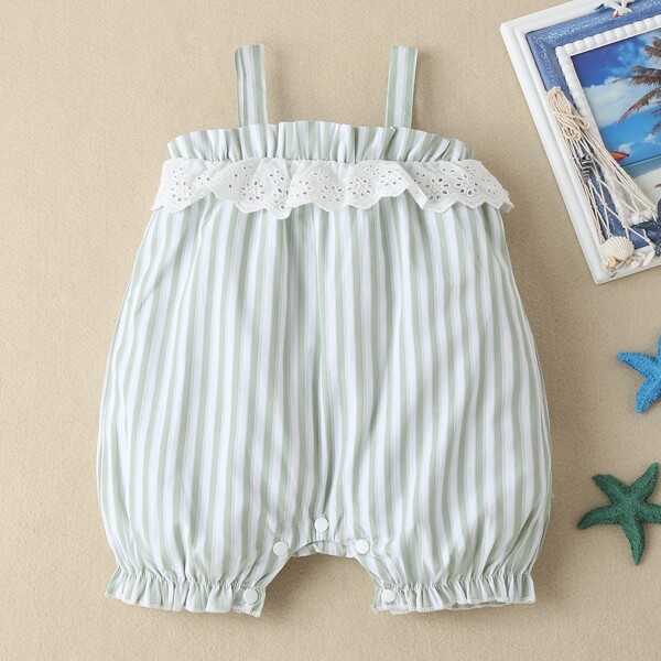 

Baby Girl Striped Contrast Schiffy Cami Romper, Multicolor