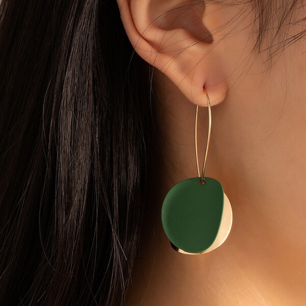 

Round Disc Decor Drop Earrings, Gold