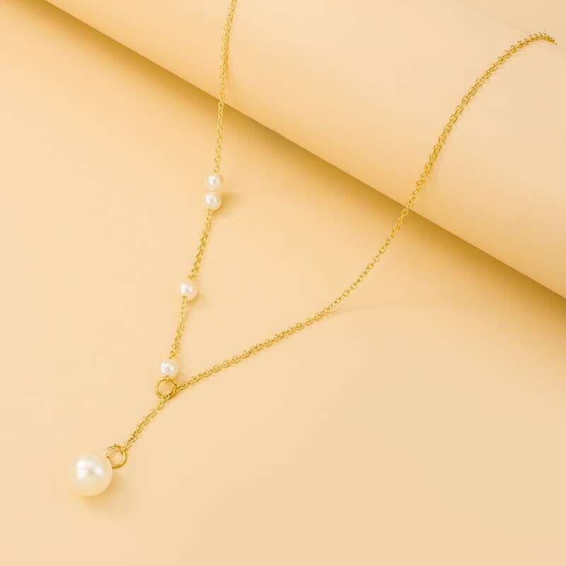 

Faux Pearl Decor Y Lariat Necklace, Gold