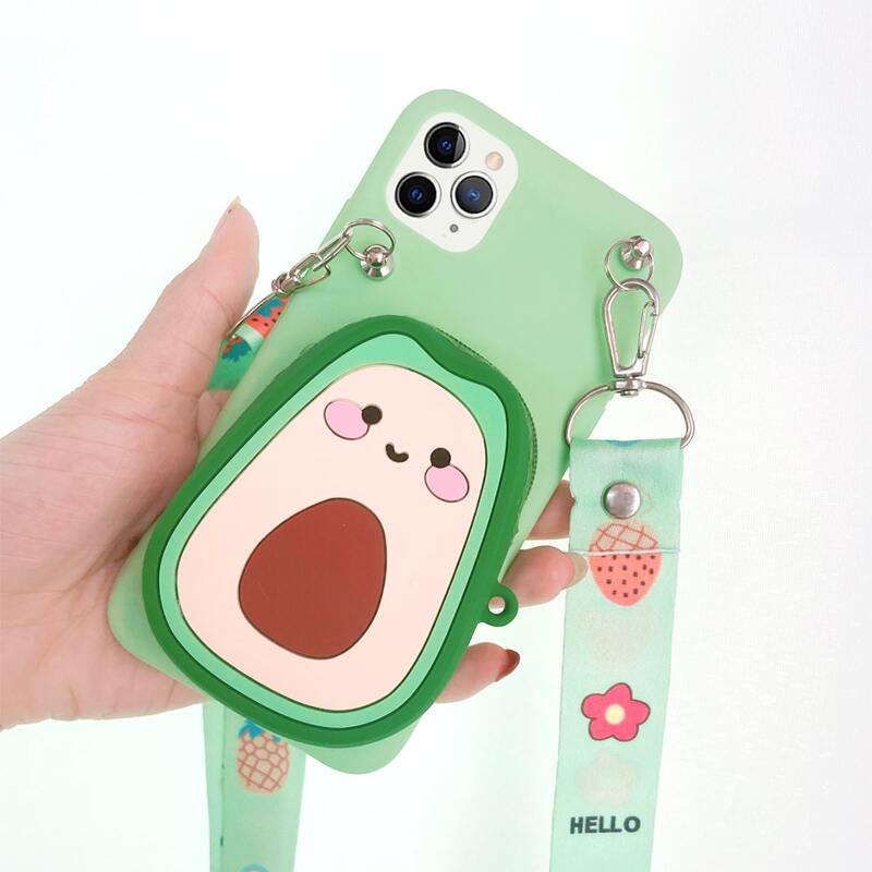 

1pc Cartoon Avocado Phone Case & 1pc Lanyard, Multicolor