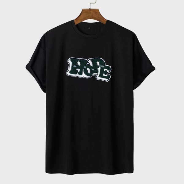 

Men Letter Graphic Round Neck Tee, Black