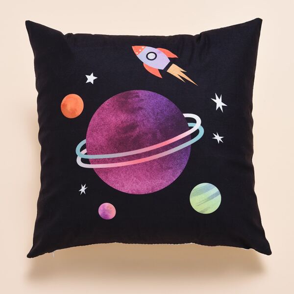 

Kids Planet Print Cushion Cover Without Filler, Black