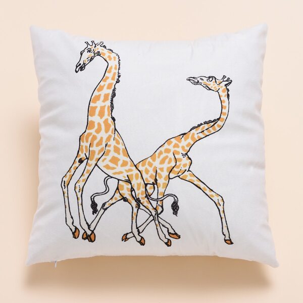 

Kids Giraffe Print Cushion Cover Without Filler, White