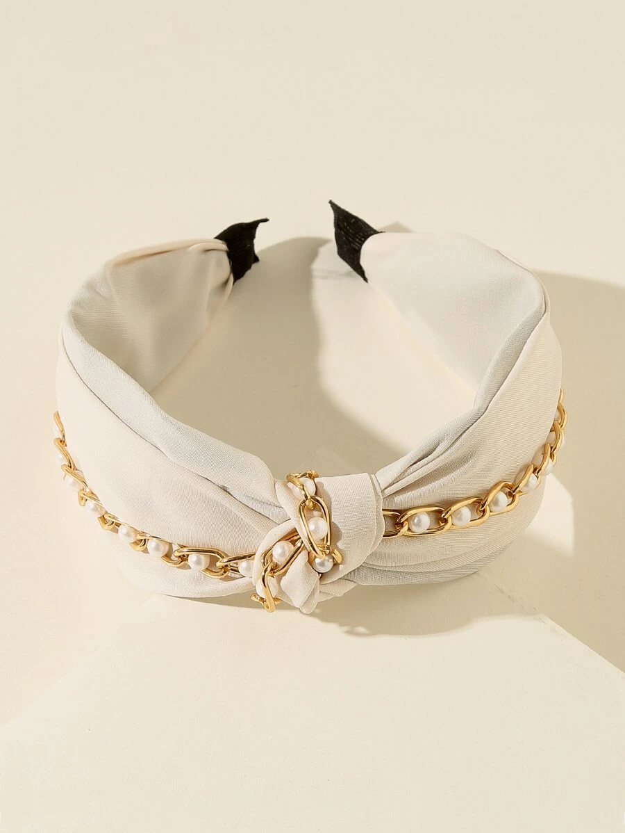 鏈條裝飾髮箍 - 白色 - 查看 1