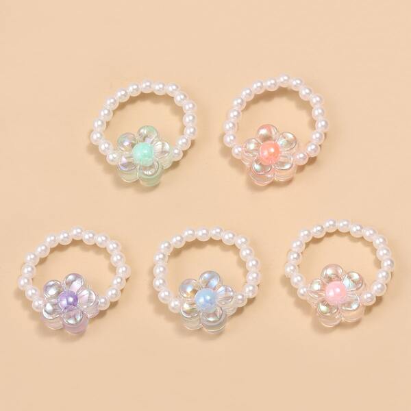 

5pcs Flower Decor Ring, Multicolor