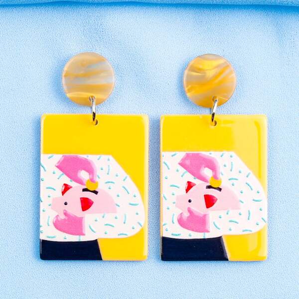 

Cartoon Graphic Drop Earrings, Multicolor