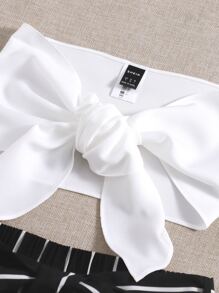 Soleia Tie Front Crop Tube Top & Striped Belted Shorts Set - Black and White - View 4