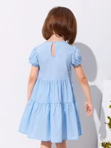 SHEIN 小女童海馬印花泡泡袖洋裝