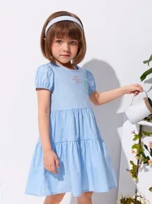 SHEIN 小女童海馬印花泡泡袖洋裝