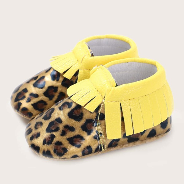 

Baby Girls Leopard Graphic Fringe Decor Flats, Gold