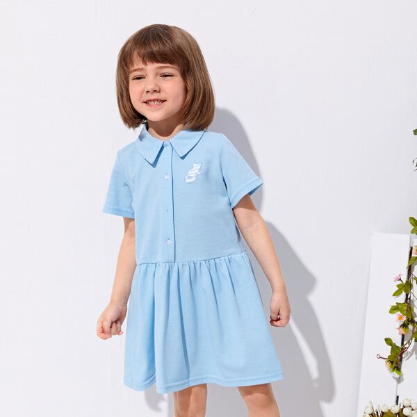 

Toddler Girls Patched Detail Polo Dress, Baby blue