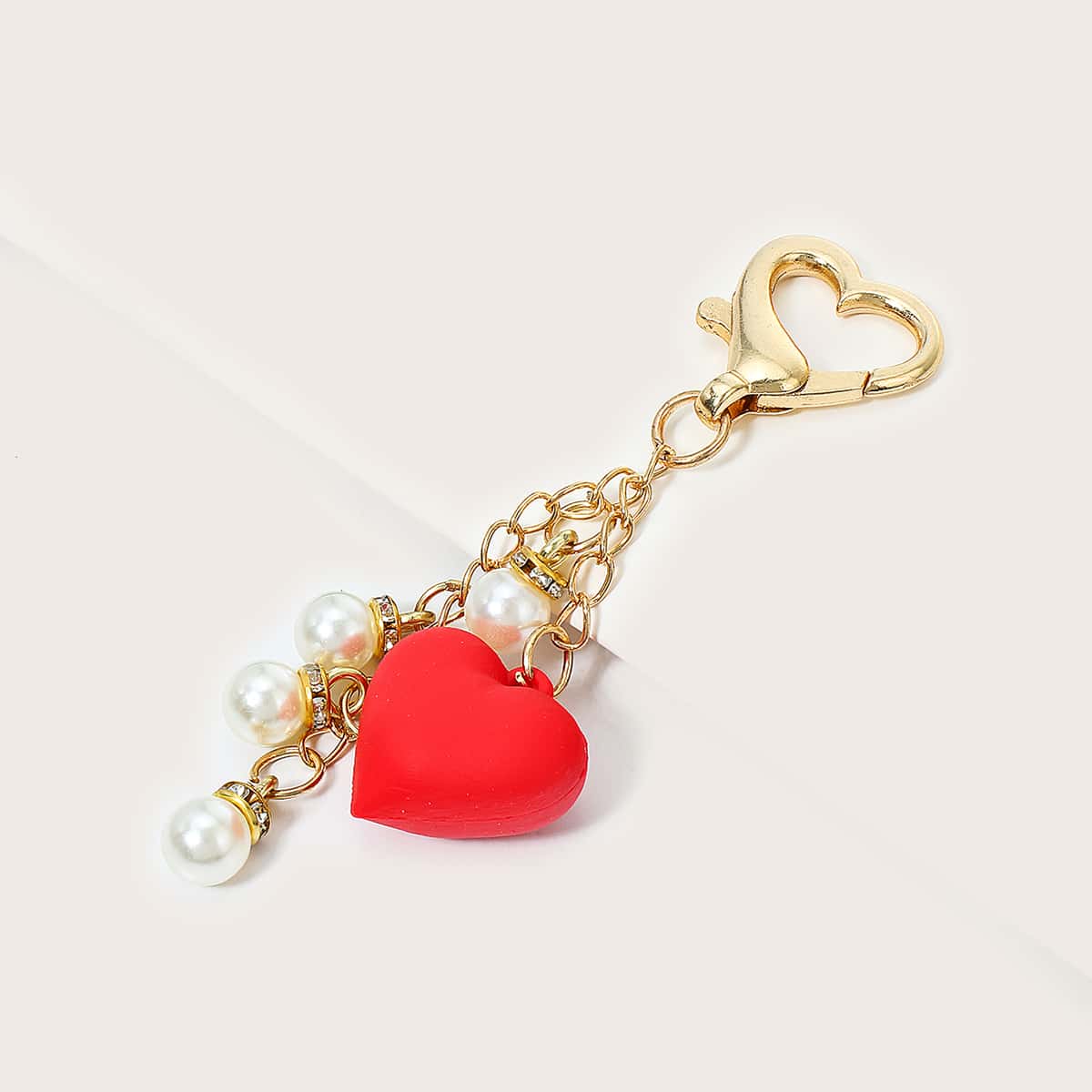 

Heart & Faux Pearl Bag Charm, Red