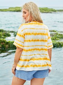 SHEIN EZwear Plus Letter and Sunflower Print Tie Dye Top - Multicolor - View 2