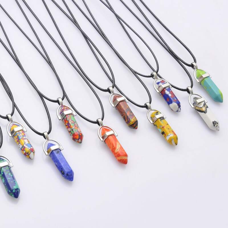 

1pc Random Colorful Stone Pendant Necklace, Silver