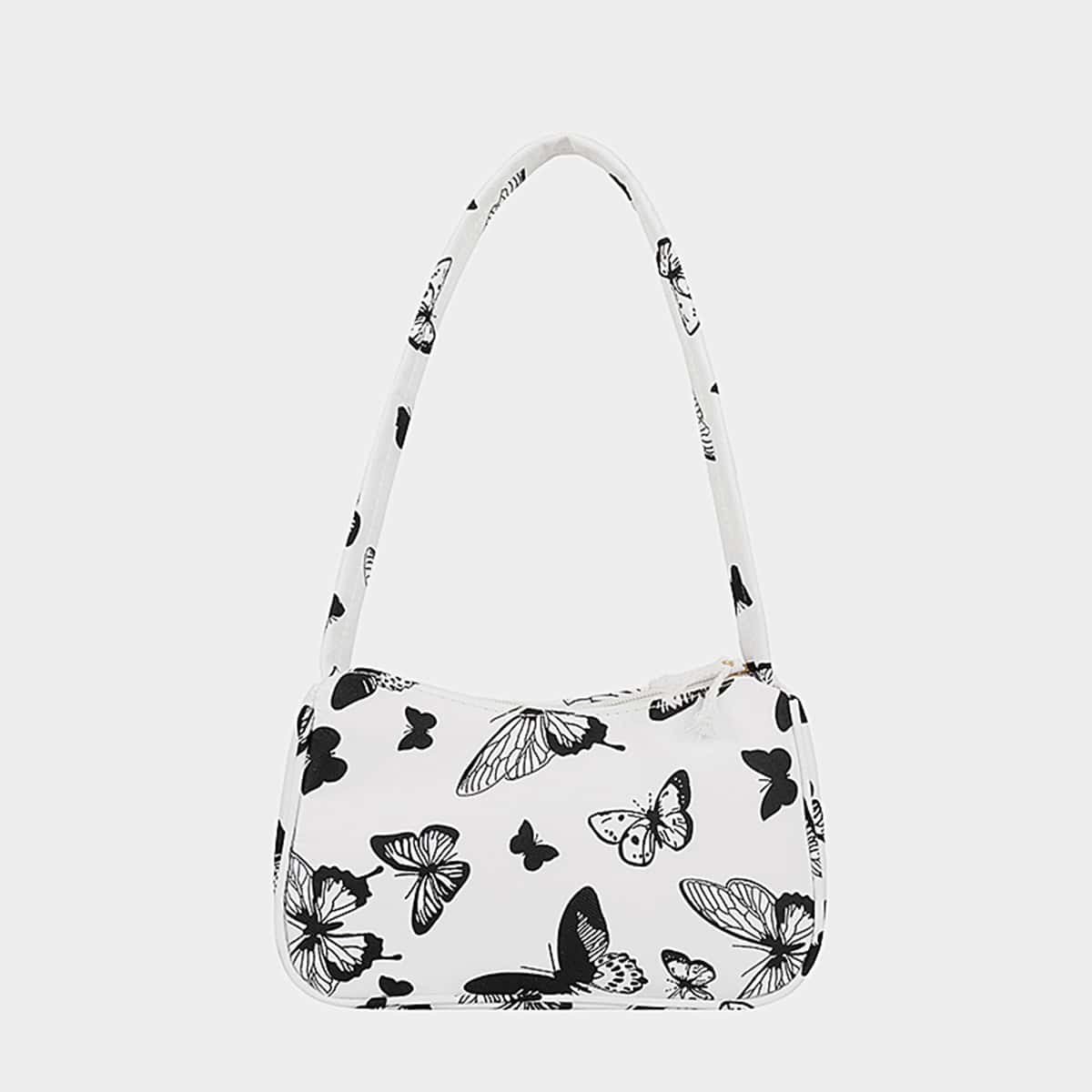 

Butterfly Baguette Bag, Black and white