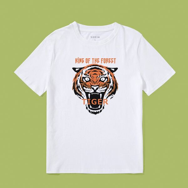 

Slogan And Tiger Print Tee, White