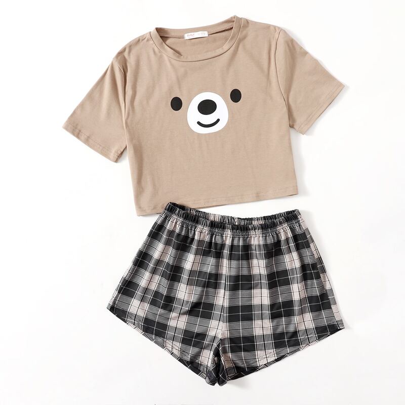 

Cartoon Plaid Pajama Set, Multicolor