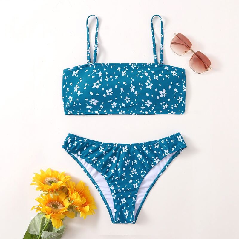 

Ditsy Floral Bikini Swimsuit, Blue and white