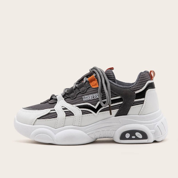 

Letter Graphic Lace-Up Front Chunky Sneakers, Grey